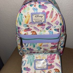 New! Disney Loungefly Sidekick Crystal Mini Backpack and Wallet